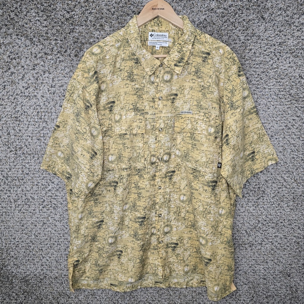 Columbia Shirt Mens XXL 2XL Yellow Button Up Short‎ Sleeve Lightweight Casual